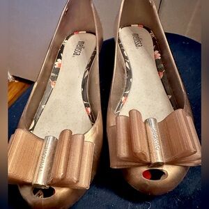 Melissa Peep-Toe Bow Rose Gold Flats